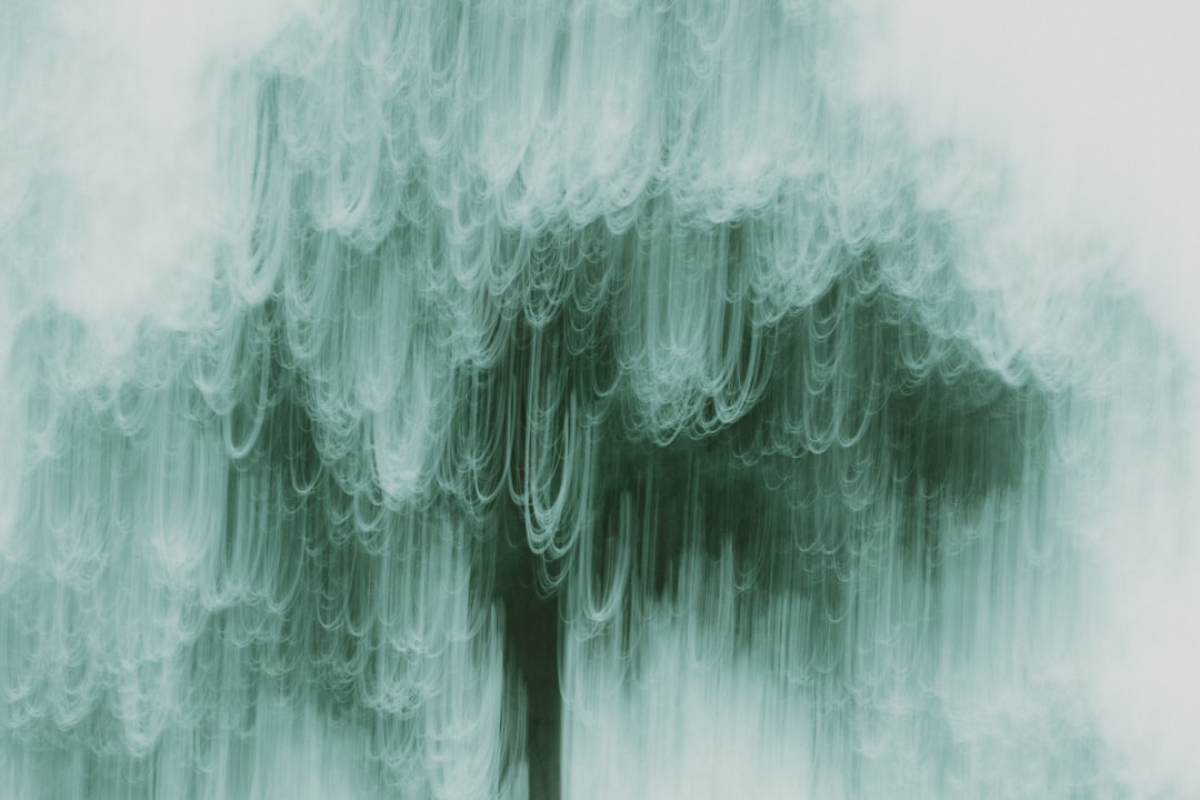 A tree stands tall amidst a sea of translucent, white, and light blue strands.
