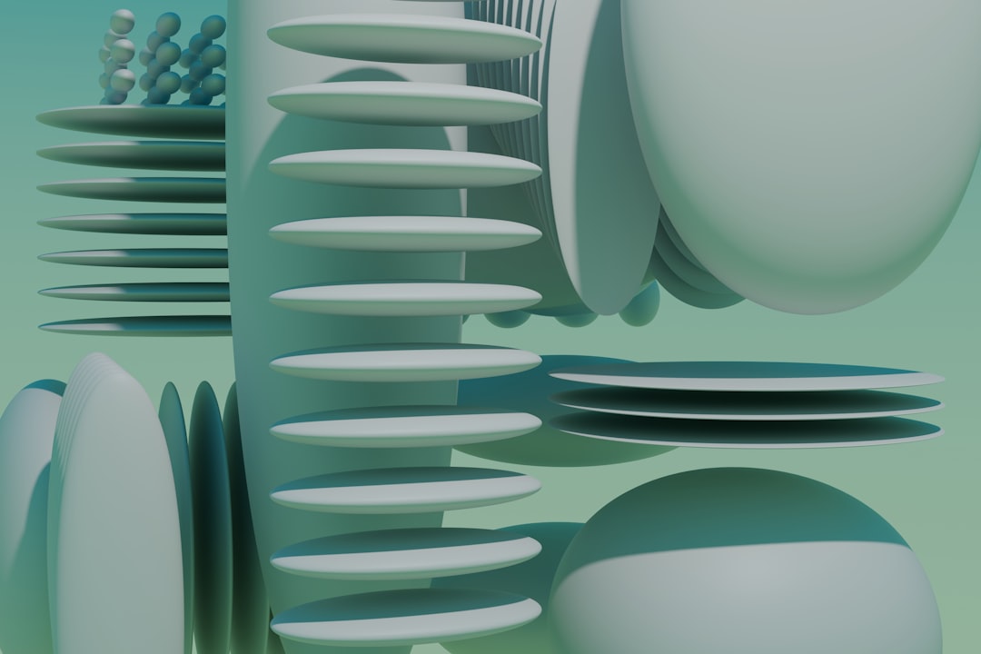 A mesmerizing arrangement of pale green, oblong, and spherical shapes, with varying sizes and dimensions.