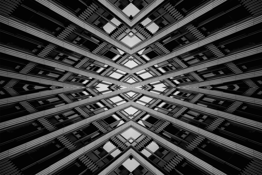 Symmetrical lines and shapes create a striking geometric pattern.