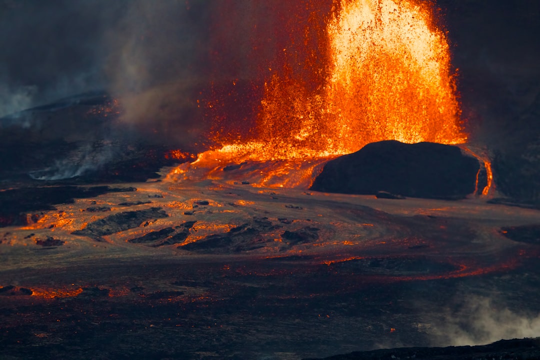 Fiery lava flows through the landscape.