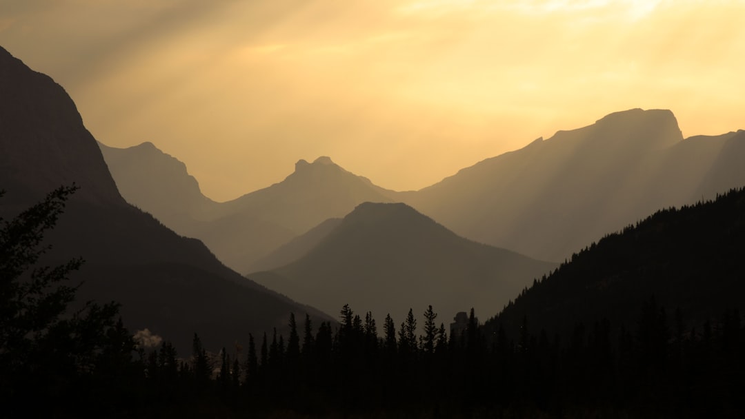Golden mountains bathed in sunset light.