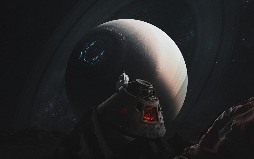 A space station orbits a planet, gazing at an alien landscape.